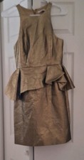 Halston Heritage Jacquard Peplum Gold Womens Structured Dress Size 6 orp$475