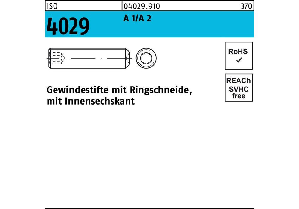 Рейхер Гевиндестифт ISO 4029 Рингшнейде/Иннен-6-кант M 8 x 12 A 2