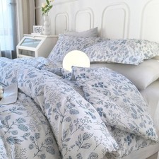 Blue Floral Comforter Set Twin/Twin XL White Soft Microfiber 3-Pieces Boho Bo...