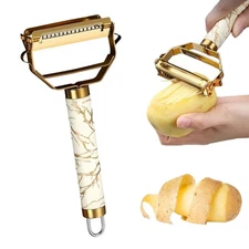 Vegetable Peeler 3 In 1 Stainless Steel Fruit Potato Shredder Gold Handle Tool