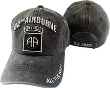 ARMY AIRBORNE 82ND WASHED STYLE RELAXED FIT EMBROIDERED BLACK GRAY HAT CAP
