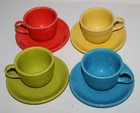 NEW Fiesta Set~4 Cups w/Saucers (8 Pcs.) Poppy Lemongrass Sunflower Lapis Blue