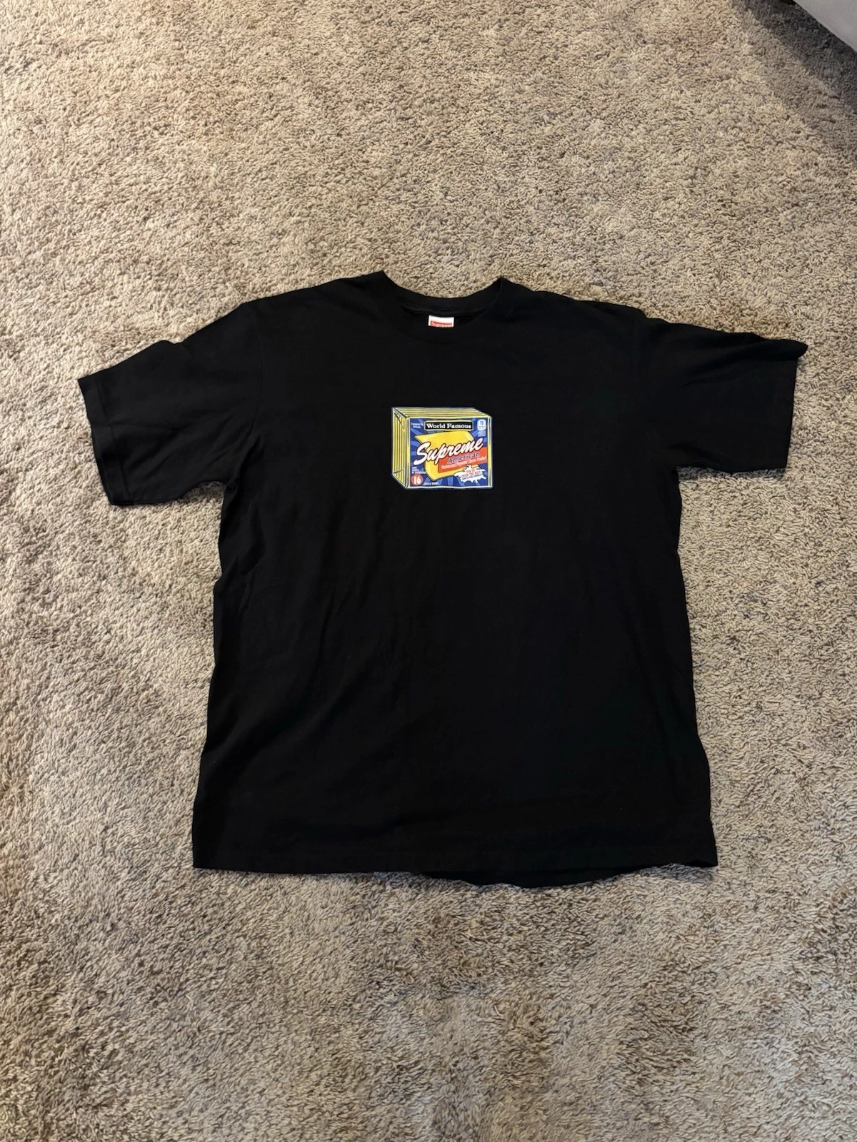Tee shirt homme Supreme cheese shirt taille LARGE noir FW19
