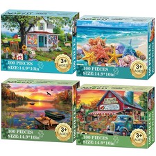 4-Pack 100 Piece Puzzles for Kids Ages 6-8 8-10 - Large Piece Puzzles for Dement