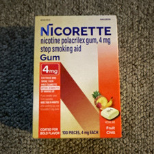 Nicorette 4mg Nicotine Polacrilex Gum Fruit Chill Coated 100 Pieces