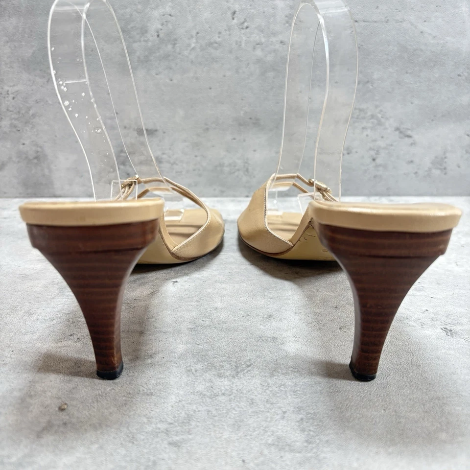 Gucci Authentic Vtg Beige Leather Open Toe Double Strap Mules Sandal Heel 6.5B - Image 3 of 4