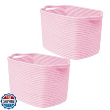 QFLQFL Medium Woven Baskets For Storage,Mudroom,Cotton Rope Square Basket Wit