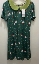 Unique Vintage 1950's Style Grn Gnome Women's LG 10/12 Fit & Flare Dress Zip-Up