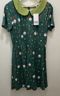 Unique Vintage 1950's Style Grn Gnome Women's LG 10/12 Fit & Flare Dress Zip-Up