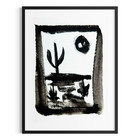 ACEO Original Abstract Desert Landscape 2.5x3.5 Painting Black White Minimalist — photo 1