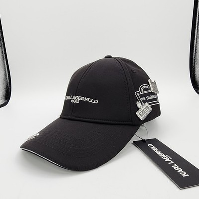 Karl Lagerfeld Paris Adult Cap Adjustable Black Hat with Pins