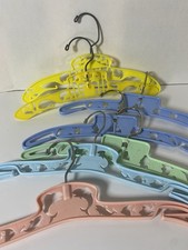 7 Vintage Baby/Child Hangers Cutout Pastel Plastic Clothes 12" long Swivel