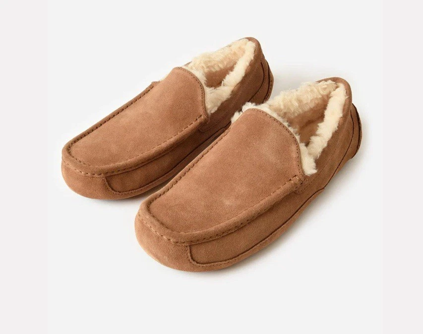 Scarpa mocassino sherpa UGG uomo Ascot pantofole taglia 12 castagna scamosciata