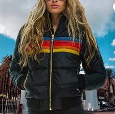 Women's Casual Hooded Long Sleeve Cotton Jacket Rainbow Zipper soft Warm Coat
