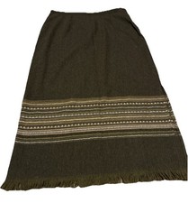 Vtg Paul Harris Skirt Sz 14 Wool Blend Fringe Hem Boho Southwestern Maxi Olive
