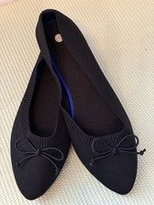 Black Pointed Toe Bowtie Knit Ballet Flats Size 41 Us 10 Classy Preppy Comfort
