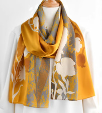 100 Silk mulberry Scarf Women neckerchief Shawl Wrap floral yellow gray MY200