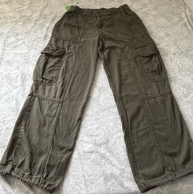 Aéropostale Cotton Canvas Cargo Pants Olive Men's M Elastic Waist Straight Leg