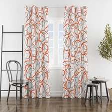 Orange Grey White Geometric Curtains 2 Panels Sets Abstract Line Modern Art P...
