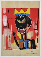 Jean-Michel Basquiat Drawing on old paper (Handmade) signed and stamped artwork