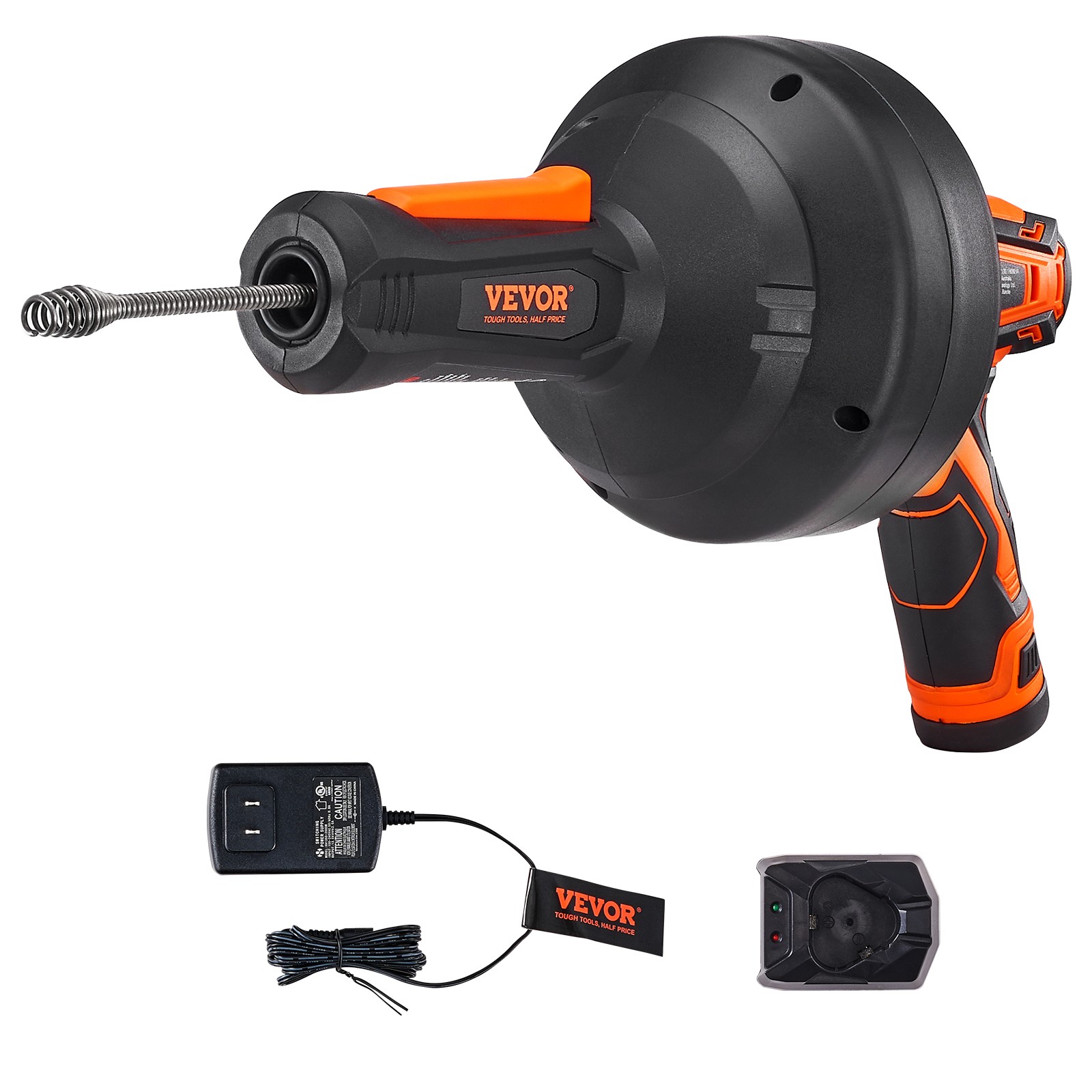 VEVOR 12V Electric Drain Auger 25FT Plumbing Snake Auto Feed for 3/4"-2" Pipes