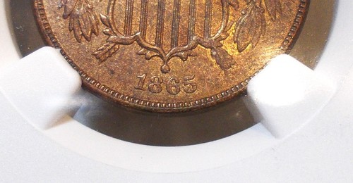 1865 2 cent piece fancy 5! graded ms63 by ngc! 1865/1865 ERROR? - Picture 5 of 6