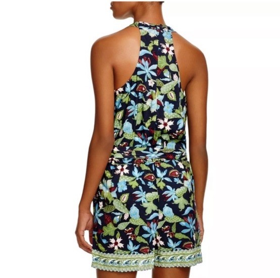 Tory Burch  Wisteria Wrap Romper Womens Swim Cover Up Blue Green Sleeveles Sz XS thumbnail 2