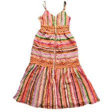 Anewsta Multicolor Striped Dress Crochet Lace Button Front Boho Festival NWT