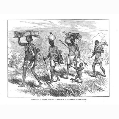 Afrika Eine indianische Familie auf dem Marsch - antiker Druck 1876