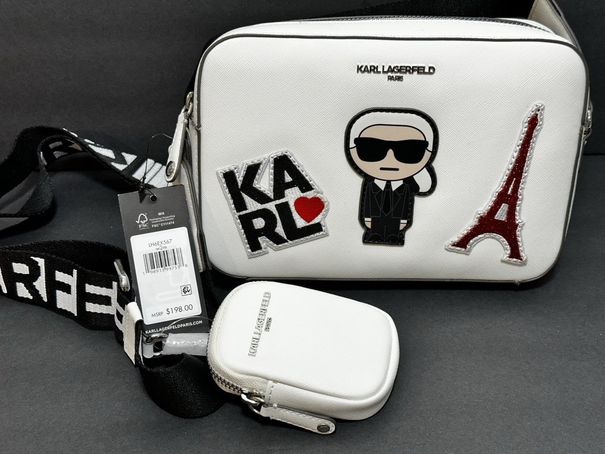 Karl Lagerfeld White Crossbody Bag w/ Coin Purse, Appliques