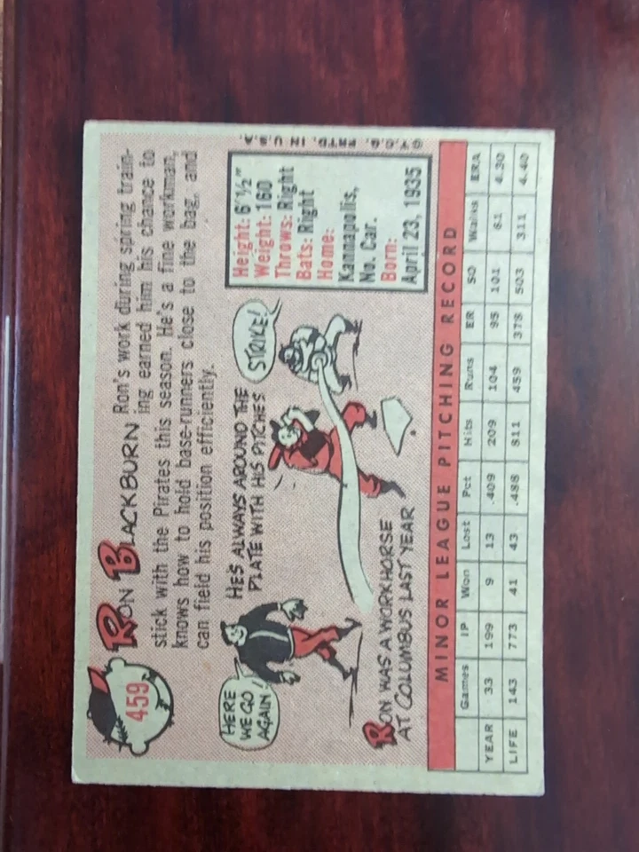 1958 Topps Baseball Ron Blackburn #459 NR-Mint or better centered - Image 2 of 2