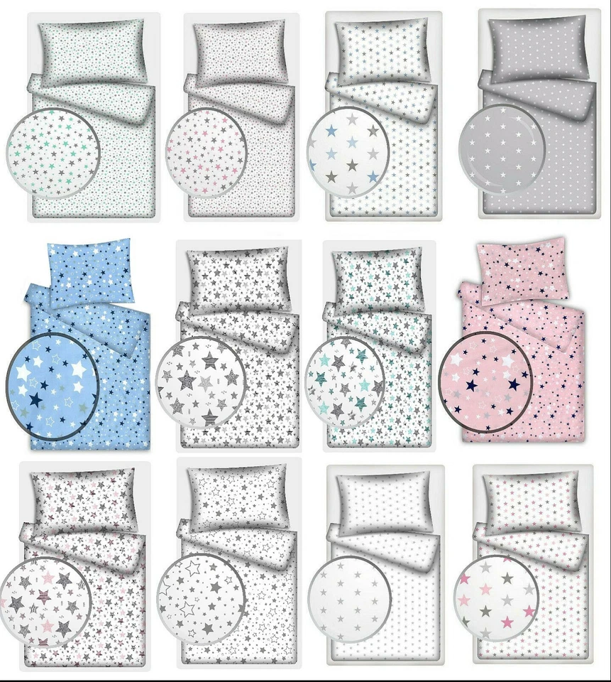 KIGATEX Kinderbettwäsche 100x135 40x60 Baumwolle Sterne Sternchen Grau Weiß Jungen Mädch