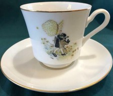 Authentic 1973 Holly Hobbie Tea Cup and Saucer Set MCMLXXIII MINT Girl with Cat