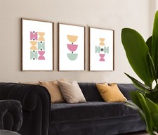 Set of 3 Abstract Modern Wall Prints, Bedroom Home, Boho, Pink, contemporary