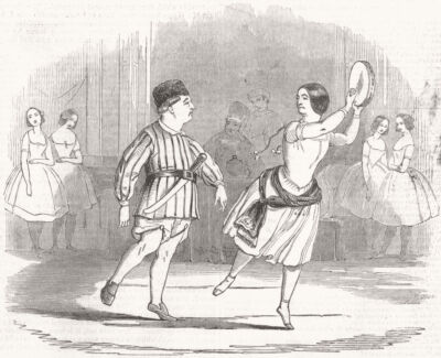 THEATER. & Mrs Keeley, Pas de Tamburin & Schnitzmesser Lyzeum 1844 alter Druck