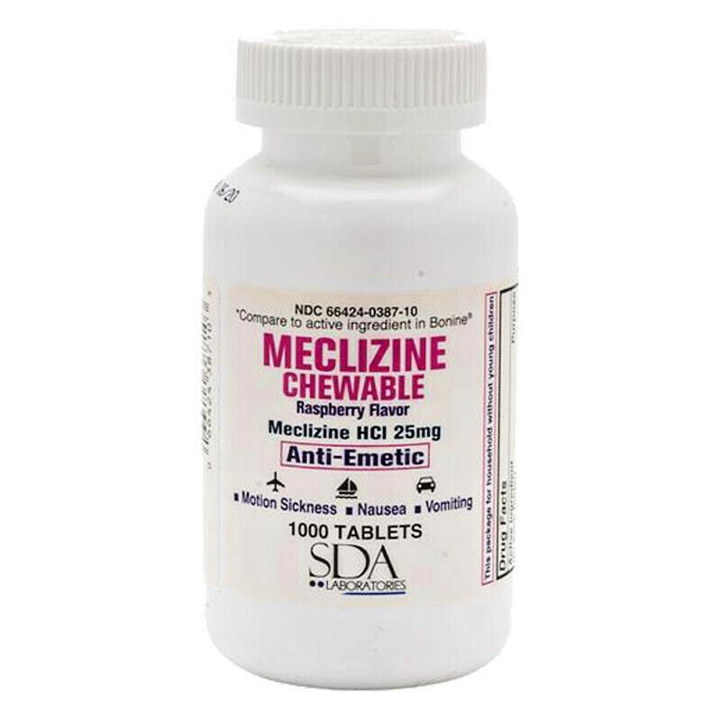 SDA Labs Meclizine 25 mg Chew Tablets Generic Bonine Antiemetic 1000 Count 03/27