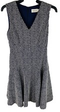 Eliza J Womens Dress 2 Navy Blue White Striped V Neck Fit & Flare