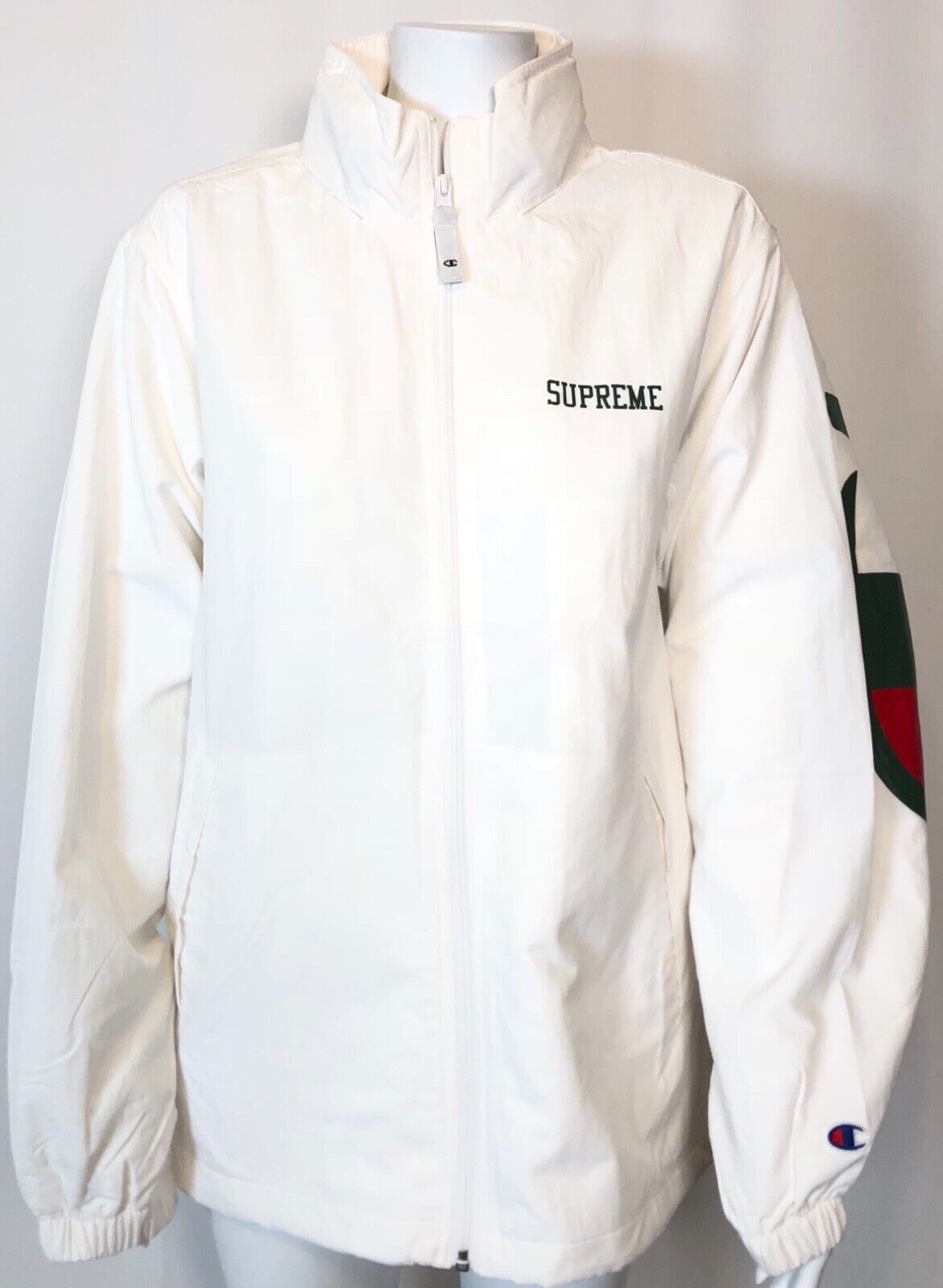 Champion Supreme Jacket Track Jacket White Green Logo sz L NEW Authentic