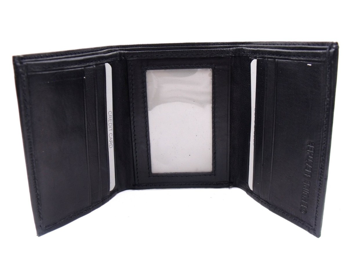 Portefeuille En Cuir Noir Homme - 3 Plis Avec Porte-cartes Et Photo