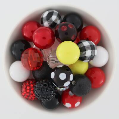 20mm Chunky Acrylic Bubblegum Beads Mixes Mickey Yellow Red Black White