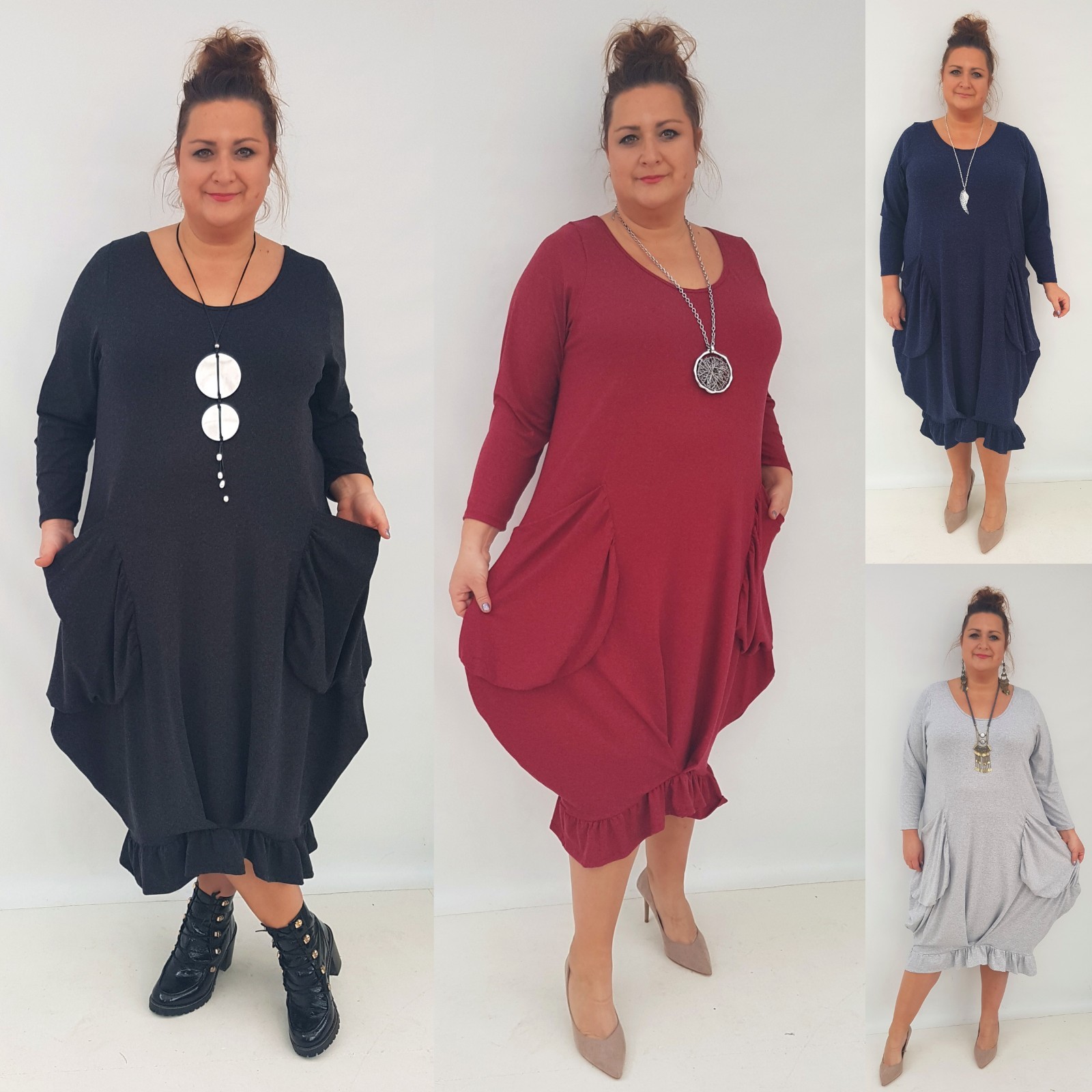 Wolfairy Femme Plus Taille Robe Longue Poches volants hommeches longues évasée Lagenlook Wolfairy Femme Plus Taille Robe Longue Poches volants hommeches longues évasée Lagenlook