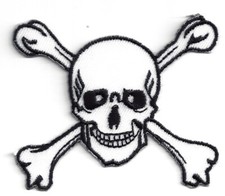 White Skull/Crossbones . 2-1/2" x 2-1/8" iron on patch