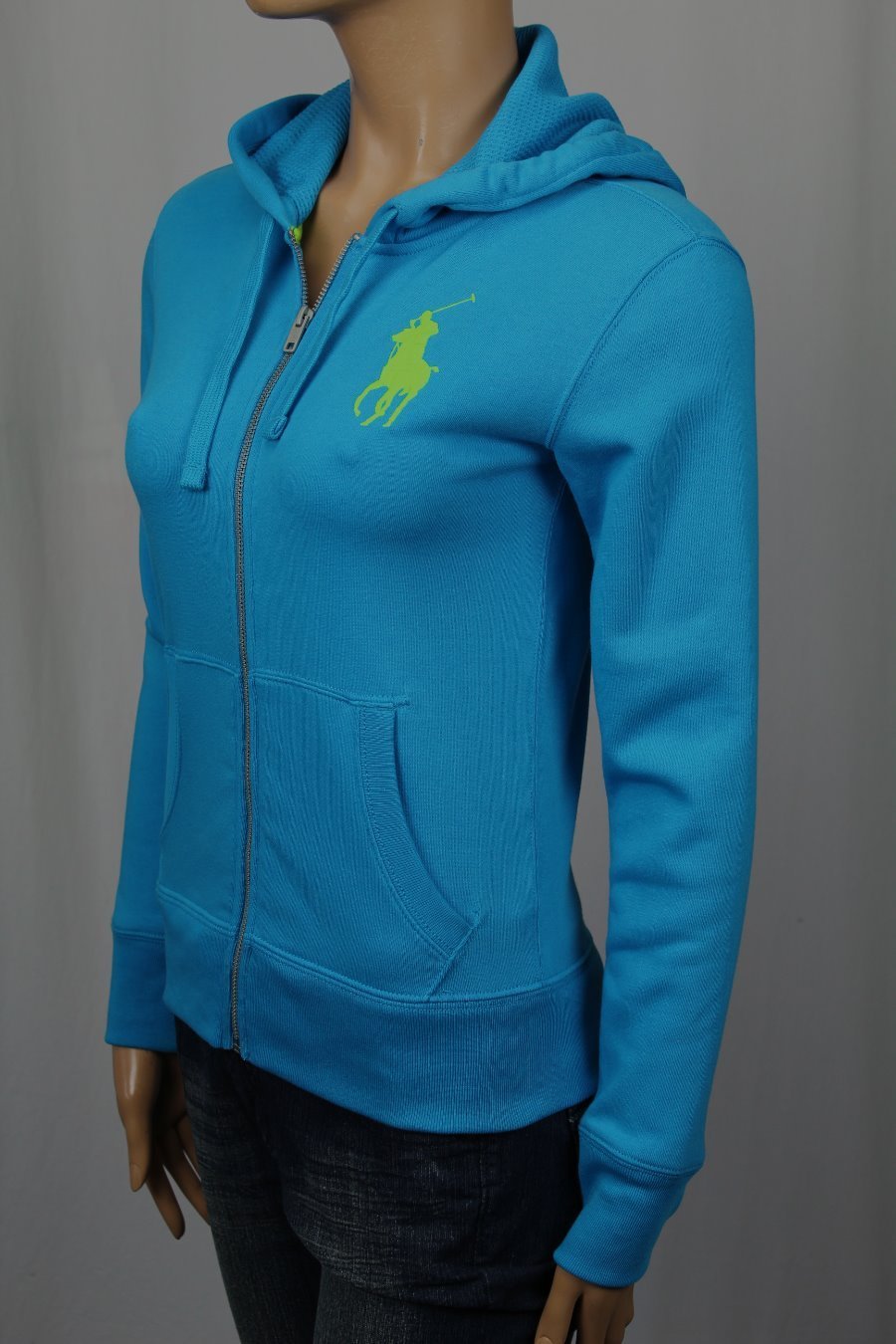 Felpa con cappuccio Ralph Lauren blu cerniera intera grande pony nuova con etichette