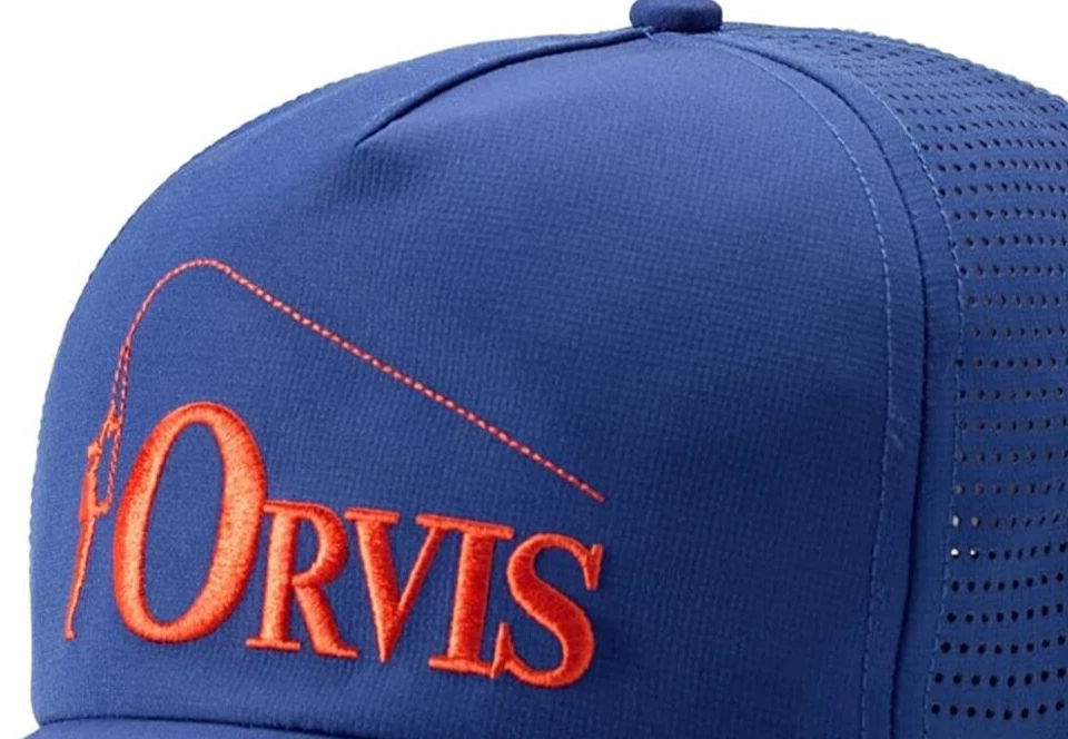 Orvis Fly Fishing Tech Bent Rod Hat Cap Blue Orange Men's One Size  Adjustable