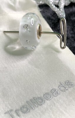 One TrollBead Glass White Bubbles Charm Bead Bracelet Necklace Sparkly Collect