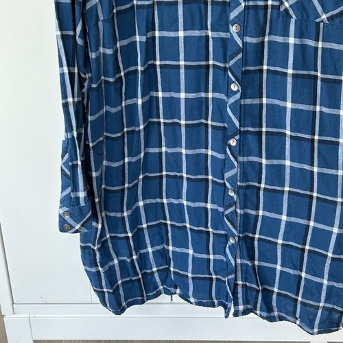 J.Jill Top Size 3x Blue Plaid Button Up Long Sleeve Cotton Shirt Preppy Classic* - Picture 3 of 7