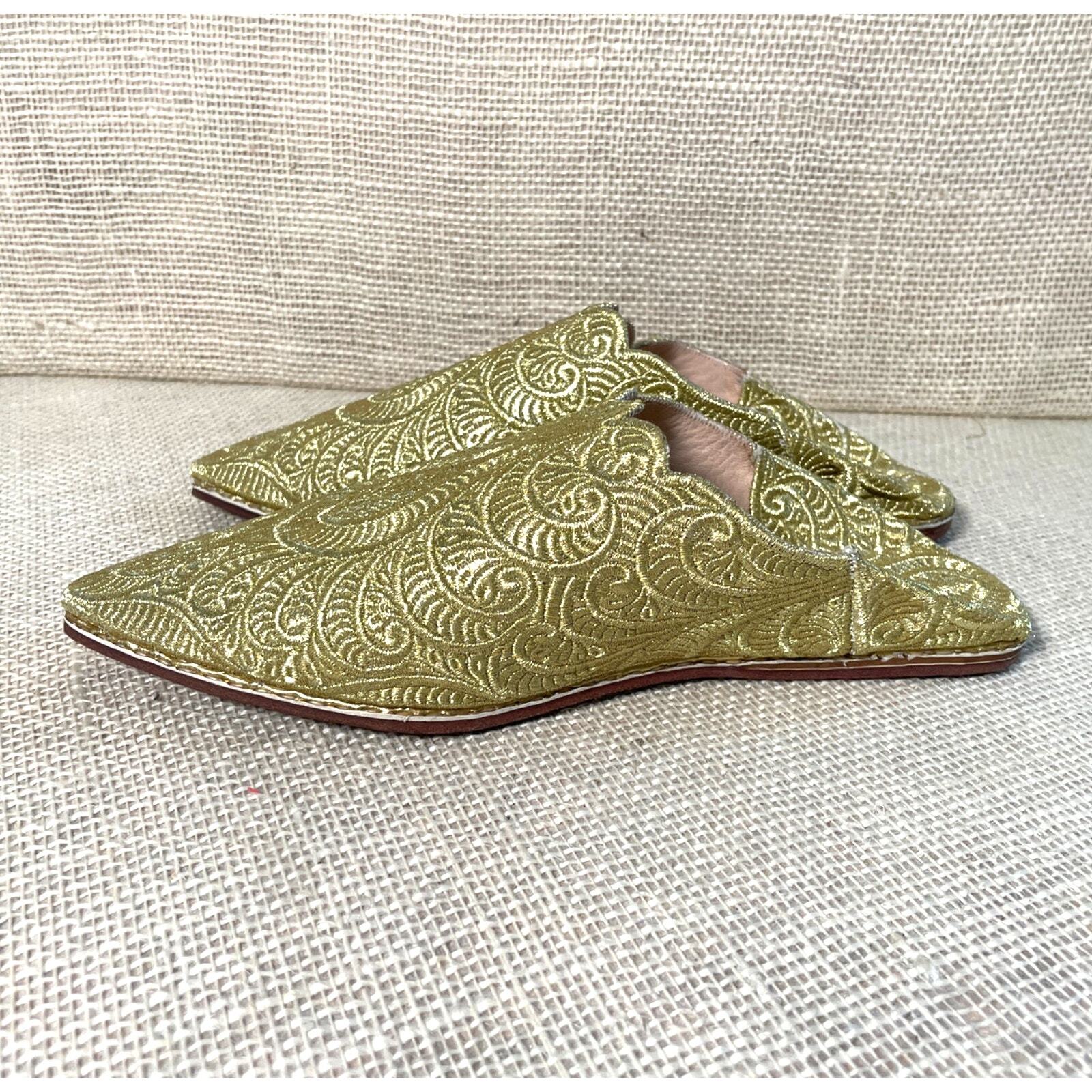 PANTOFOLA D’ORO Pantofole babouche marocchine nuove senza etichette oro suola in pelle fatte a mano donna 8 8 2