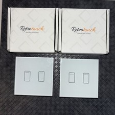 2 Retrotouch Crystal 2 Gang - 1 Way Touch Light Switch White Glass. LED Lights