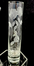 Schmid Etched Rose Cylinder Bud Vase Weighted Bottom 7"