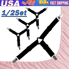 4Bed Sheet Fasteners Adjustable Elastic Suspenders Straps Mattress Covers Clips